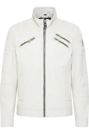 Carlo Colucci Jassen, Heren, Wit, 2Xl, Joker Bikerstijl Leren Jas