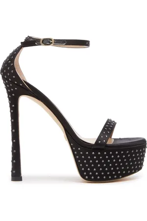 Stuart Weitzman Schoenen, Dames, Zwart, 39 1/2 EU, Satijn, Hollywood Shine Sandalen