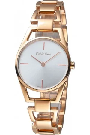 Calvin Klein Accessoires, Dames, Bruin, ONE Size, Roségouden Quartz Horloge met Witte Wijzerplaat en Stalen Band