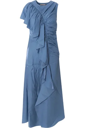 ULLA JOHNSON Kleedjes, Dames, Blauw, S, Polyester, Elegante Gedrapeerde Maxi Jurk