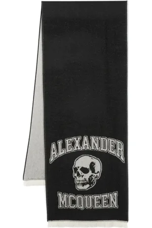Alexander McQueen Accessoires, Heren, Zwart, ONE Size, Wol, Zwart en Grijs Logo Sjaal