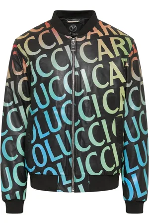 Carlo Colucci Jassen, Heren, Zwart, L, Leer, Kleurrijke Logo Lederen Blouson