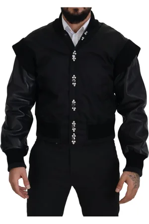 Dolce & Gabbana Jassen, Heren, Zwart, S, Nylon, Zwarte Nylon Bomberjack met Kristalversiering