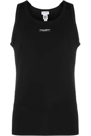 Dolce & Gabbana Tops, Dames, Zwart, M, Katoen, Logo-Patch Tanktop, Stijlvolle mouwloze top voor dames