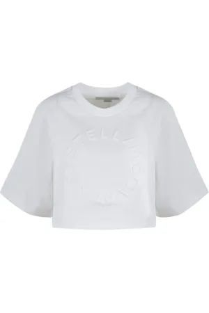 Stella McCartney Tops, Dames, Wit, M, Katoen, Flock Embossed Logo Crop T-shirt
