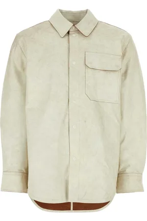 Helmut Lang Blouses & Shirts, Heren, Wit, M, Leer, Krijtleren Shirt - Stijlvol en Trendy