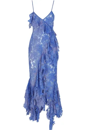 The Attico Kleedjes, Dames, Blauw, XS, Katoen, Blauwe Bloemen Midi Jurk