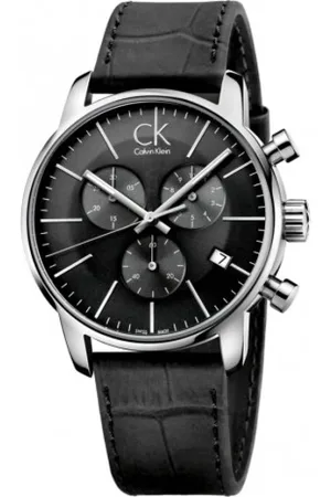 Calvin Klein Accessoires, Dames, Zwart, ONE Size, Leer, Elegant Quartz Horloge met Zwarte Wijzerplaat en Leren Band
