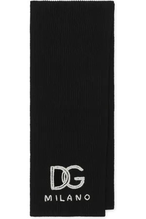 Dolce & Gabbana Accessoires, Heren, Zwart, ONE Size, Kasjmier, Zwart Logo-geborduurde Kasjmier Sjaal