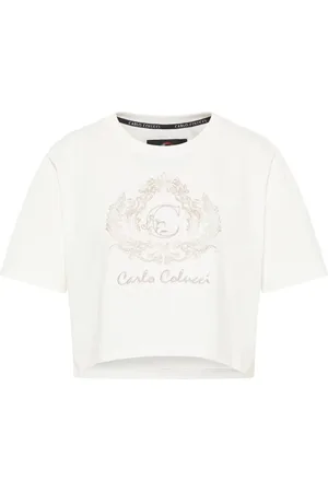 Carlo Colucci Tops, Dames, Wit, L, Katoen, Uniek Cropped Oversize T-Shirt