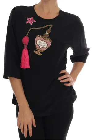Dolce & Gabbana Tops, Dames, Zwart, XS, Glamoureuze Kristallen Zijden Blouse