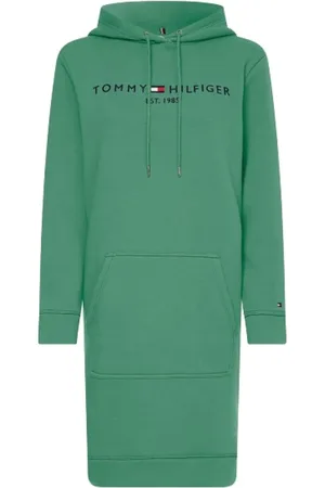 Tommy Hilfiger Kleedjes, Dames, Groen, S, Katoen, Verstelbare Hoodie Jurk