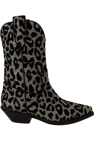Dolce & Gabbana Schoenen, Dames, Zwart, 37 EU, Grijze Zwarte Luipaard Cowboy Laarzen