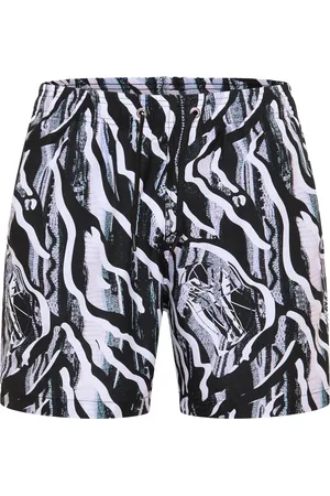 Carlo Colucci Badkleding, Heren, Zwart, M, Polyester, Zwembroek met dierenprint breipatroon