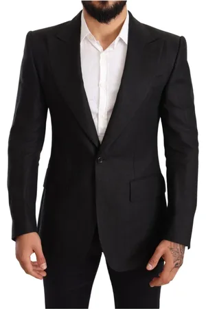 Dolce & Gabbana Pakken, Heren, Zwart, M, Linnen, Zwarte Linnen Slim Fit Jas Blazer
