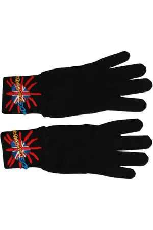 Dolce & Gabbana Accessoires, unisex, Zwart, ONE Size, Wol, London Geborduurde Wolhandschoenen