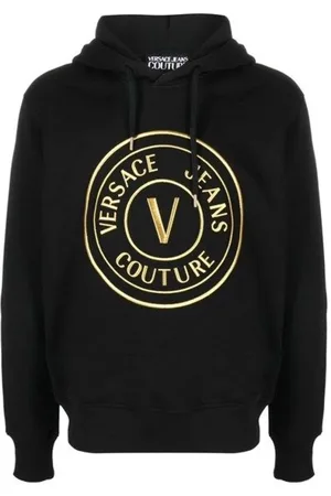 VERSACE Sweatshirts & Hoodies, Heren, Zwart, S, Katoen, Zwarte Katoenen Logo Hoodie