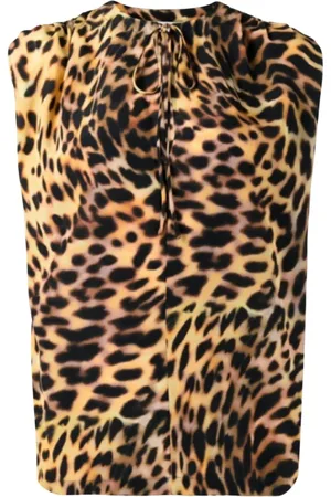 Stella McCartney Tops, Dames, Bruin, S, Zijden blouse met luipaardprint