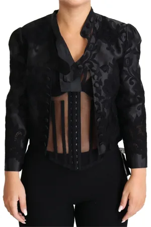 Dolce & Gabbana Jassen, Dames, Zwart, L, Doorschijnende Kant Korset Zijden Jas