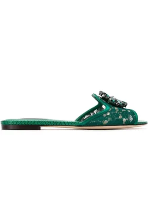 Dolce & Gabbana Schoenen, Dames, Groen, 35 EU, Groene kristalversierde kanten sandalen