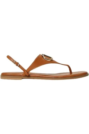 Twin-Set Schoenen, Dames, Bruin, 40 EU, Leer, Platte leren sandalen met verstelbare band