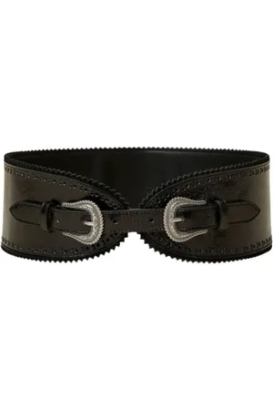 Twin-Set Accessoires, Dames, Zwart, M, Leer, Zwarte hoge taille Texaanse gesp Riem