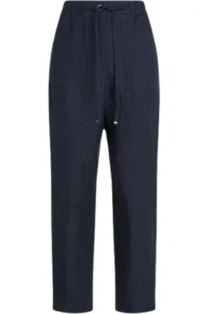 Tommy Hilfiger Broeken, Dames, Blauw, M, Linnen, Linnen Boyfriend Broek