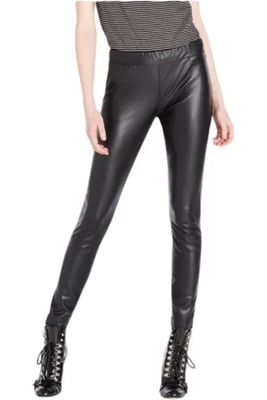 Twin-Set Broeken, Dames, Grijs, 2Xl, Leer, Legging van imitatieleer met Horizontale Stiksels