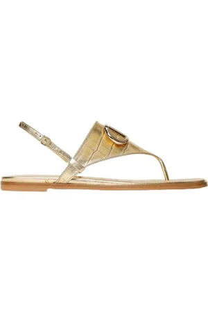 Twin-Set Schoenen, Dames, Geel, 38 EU, Leer, Platte leren lamé sandalen met verstelbare band