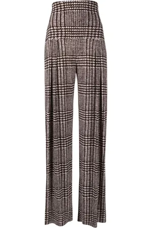 Norma Kamali Broeken, Dames, Bruin, 2Xs, Bruine Houndstooth Geplooide Broek