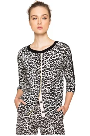 Twin-Set Truien, Dames, Zwart, M, Katoen, Luipaardprint Cardigan