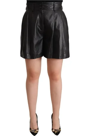 Dolce & Gabbana Korte broeken, Dames, Zwart, M, Leer, Zwarte Leren Bermuda Shorts met Hoge Taille