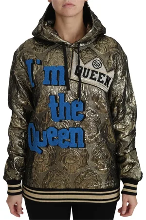 Dolce & Gabbana Sweatshirts & Hoodies, Dames, Bruin, S, Wol, Queen Jaquard Goud Sweatshirt Hoodie