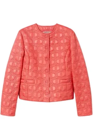 Twin-Set Jassen, Dames, Oranje, L, Gewatteerd jack met Oval T All Over Art. 231Tp 2240