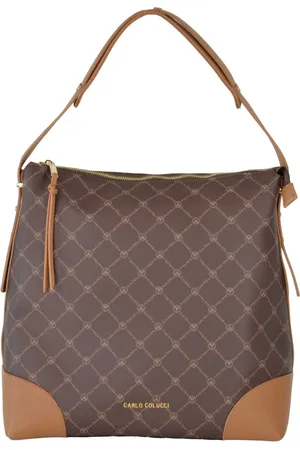 Carlo Colucci Tassen, Dames, Bruin, ONE Size, Schoudertas met logoprint Cervonio