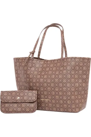 Carlo Colucci Tassen, Dames, Bruin, ONE Size, Grote Shopper met Logoprint De Ferri