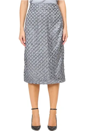 FEDERICA TOSI Rokken, Dames, Grijs, S, Pailletten, Midi Rok met Pailletten en Netstof