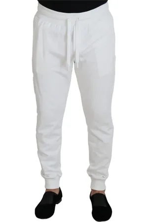 Dolce & Gabbana Broeken, Heren, Wit, XL, Katoen, Witte Logo Katoenen Trainingsbroeken, Klassieke Pasvorm