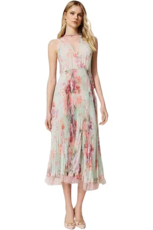 Twin-Set Kleedjes, Dames, Veelkleurig, L, Tule, Geplooide Crepe Jurk - 46