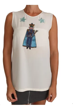 Dolce & Gabbana Tops, Dames, Wit, 2Xs, Pailletten, Witte Zijden Kristallen Pailletten Fee T-shirt