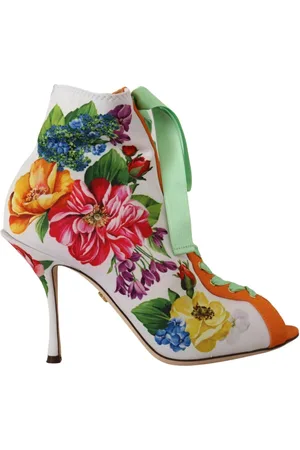 Dolce & Gabbana Schoenen, Dames, Wit, 37 1/2 EU, Hoge Laarzen met Multicolor Bloemenprint