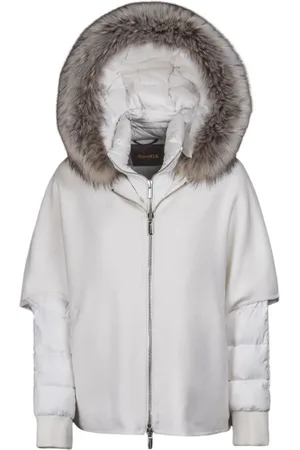 MOORER Jassen, Dames, Wit, 3Xs, Nylon, Veelzijdige Hoodie met Afneembare Donsjas