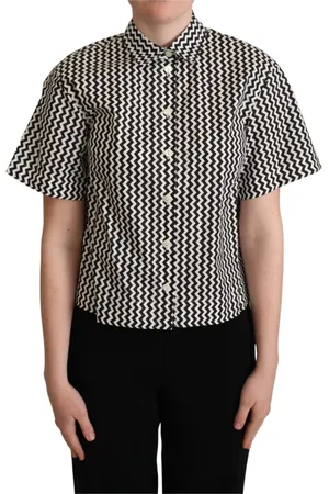 Dolce & Gabbana Overhemden, Dames, Zwart, S, Katoen, Zwart Wit Zigzag Kraag Katoenen Polo