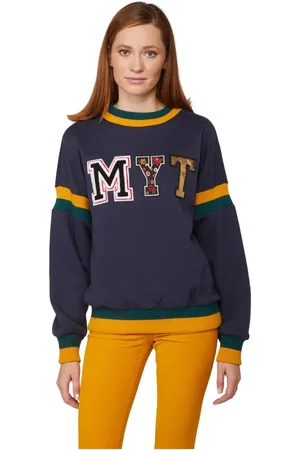 Twin-Set Sweatshirts & Hoodies, Dames, Blauw, L, Colorblock Sweatshirt MYT