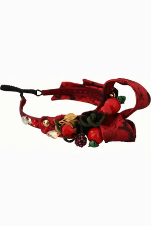 Dolce & Gabbana Accessoires, Dames, Rood, ONE Size, Luxe Rode Kristallen Haarband met Sicilië Motief