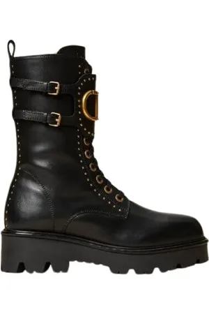 Twin-Set Schoenen, Dames, Zwart, 39 EU, Leren Laarzen Studs - 39