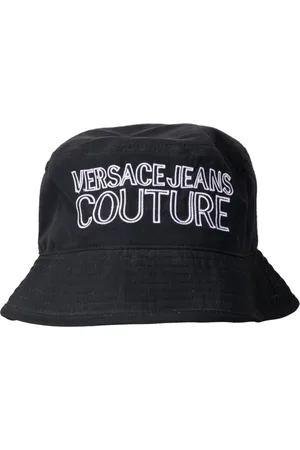VERSACE Accessoires, Heren, Zwart, S, Polyester, Zwarte Logo Cloche Hoed