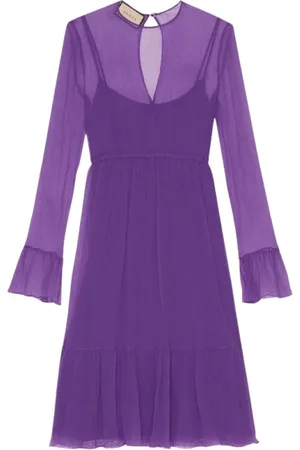 Gucci Kleedjes, Dames, Paars, S, Chiffon, Zijden Chiffon Midi Jurk