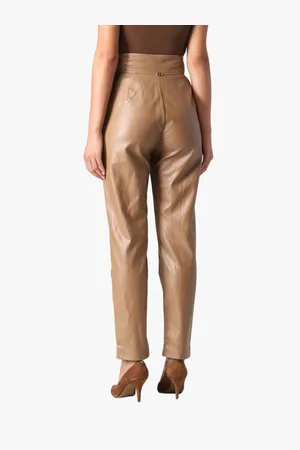 Twin-Set Broeken, Dames, Bruin, L, Camel Leren Effect Broek - 42