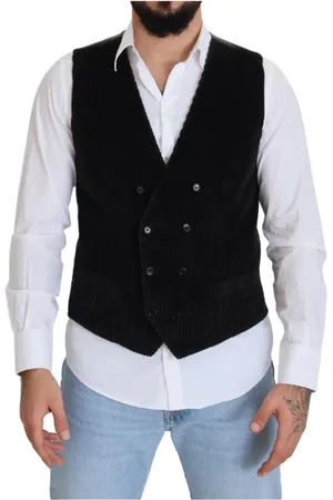 Dolce & Gabbana Pakken, Heren, Zwart, S, Katoen, Zwarte Dubbelrijige Vest Gilet